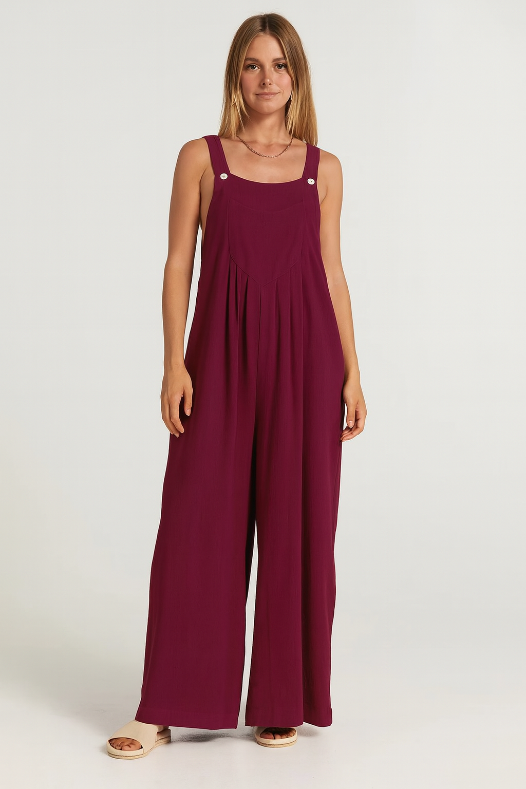 Women's Cotton Blend Dungarees - Casual Wide Leg Everyday Outfit
