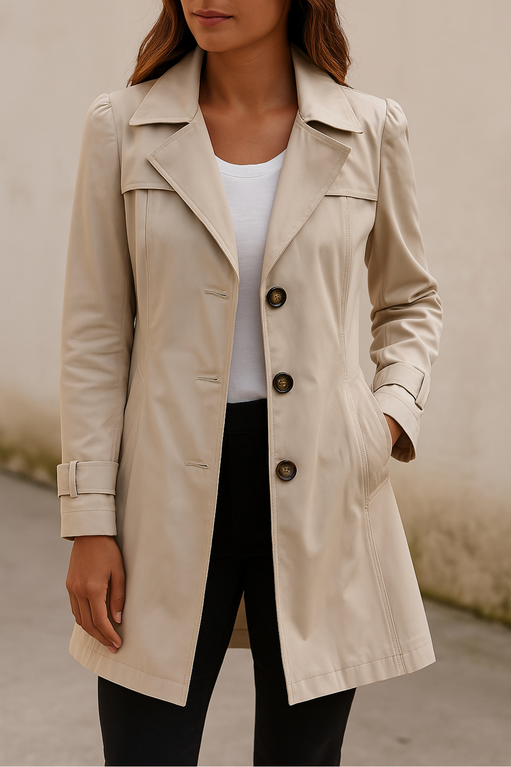Women's Belted Trench Coat – Double-Breasted Classic Collar Jacket