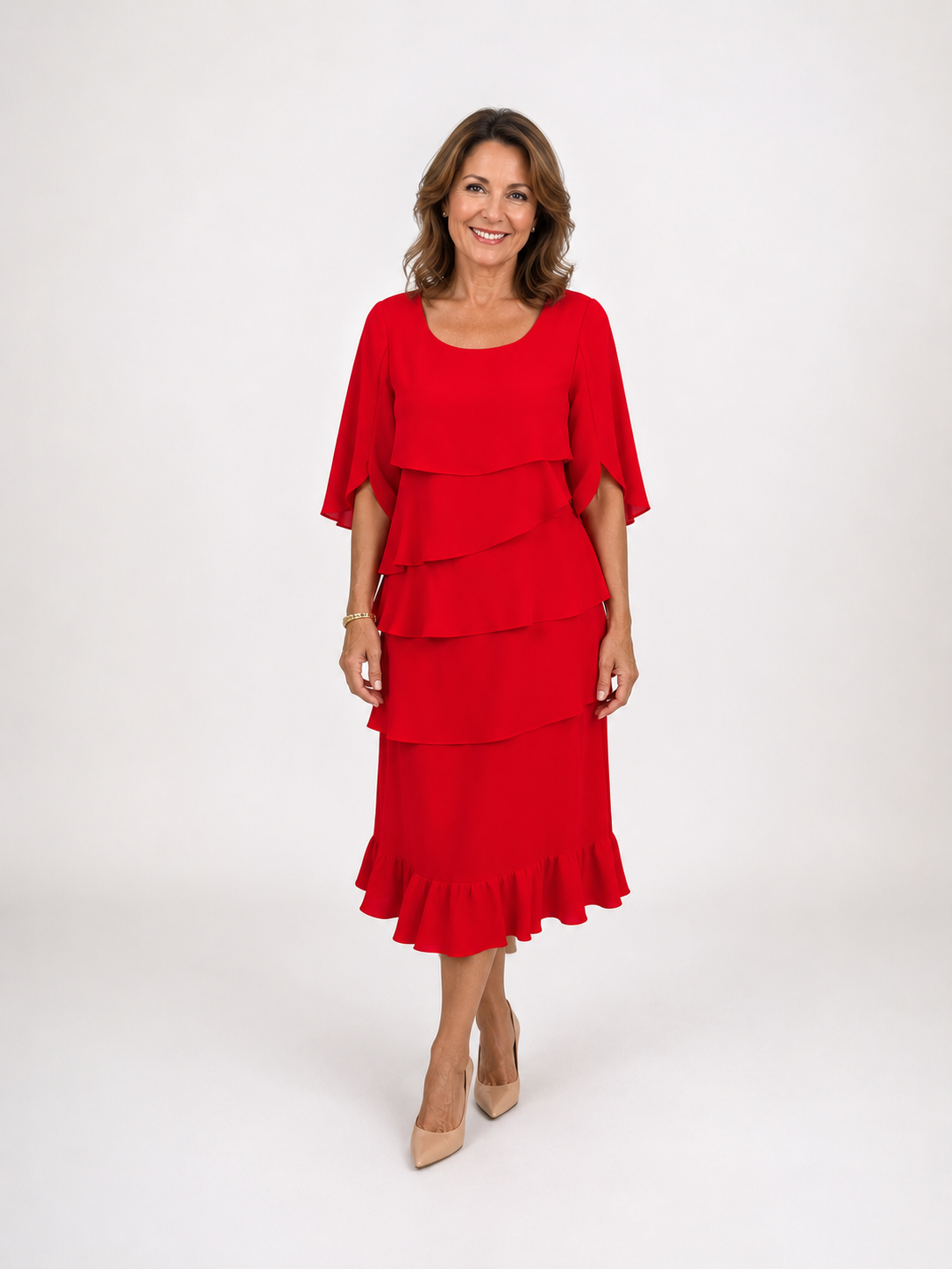 Women's Ruffle Midi Dress - Elegant Occasion Party Dress