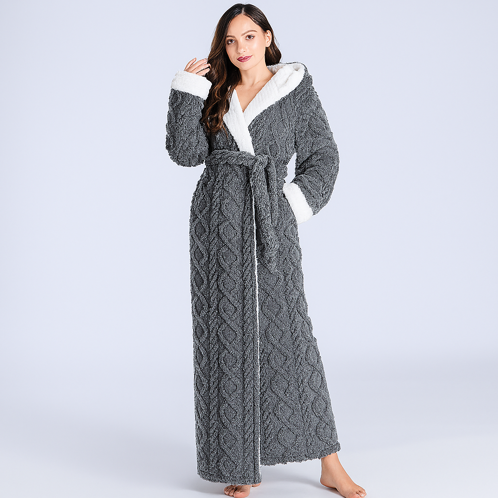Women’s Ultra-Soft Thick Hooded Flannel Bathrobe – Warm Cozy Winter Robe