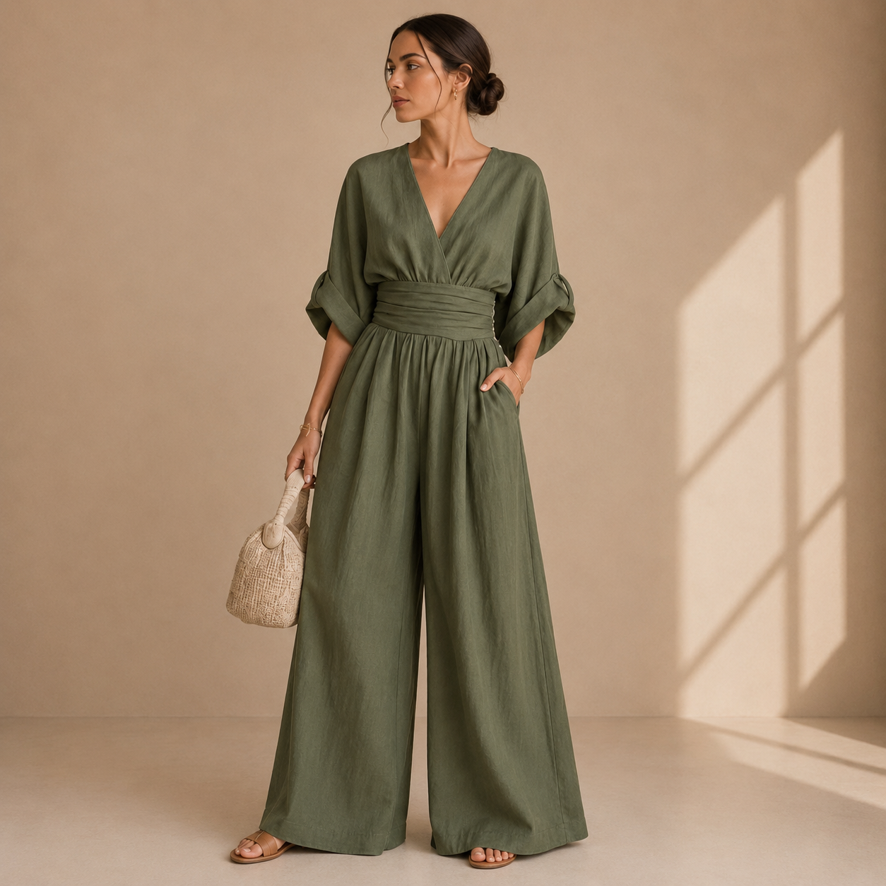 Women's Elegant Wide-Leg Jumpsuit – Relaxed Dressy One-Piece Style