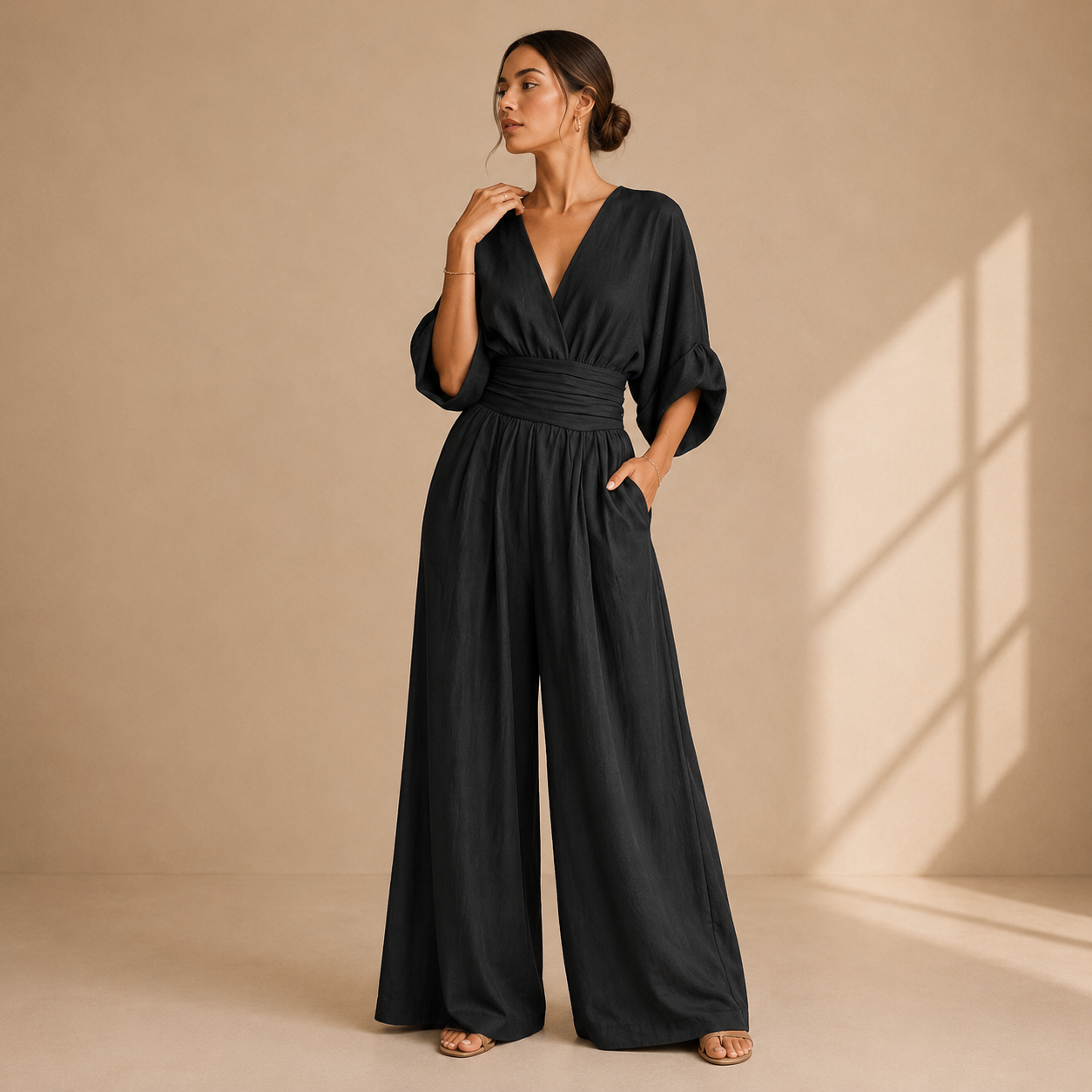 Women's Elegant Wide-Leg Jumpsuit – Relaxed Dressy One-Piece Style