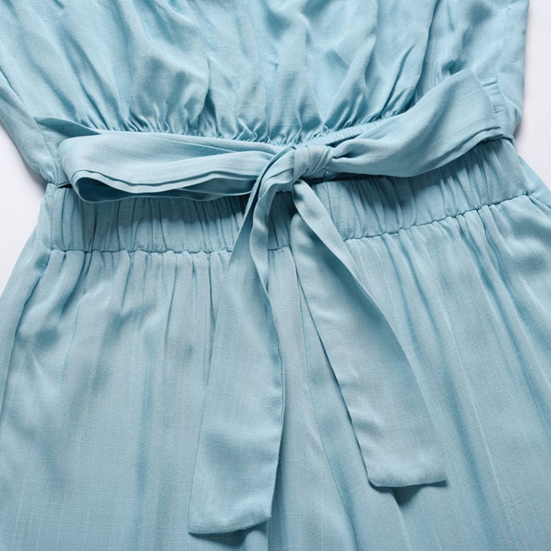 Women's Strapless Wide Leg Jumpsuit – Tie Waist Elegant Summer Outfit