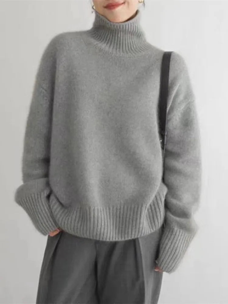 Women’s Oversized Chunky Knit Jumper – Premium High-Neck Sweater