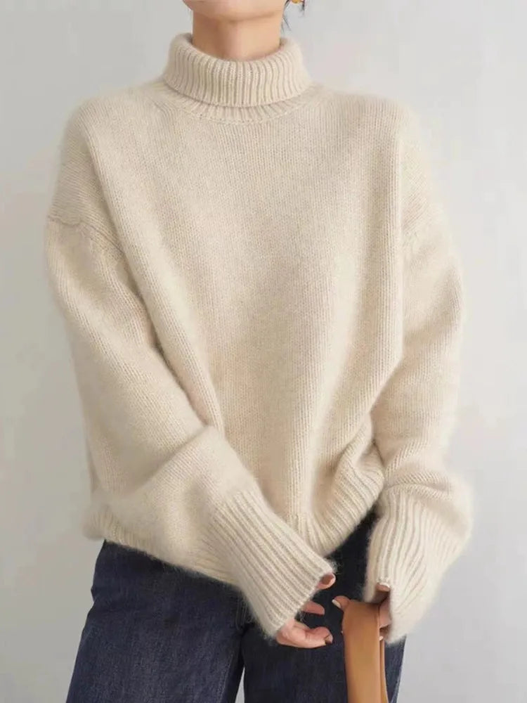 Women’s Oversized Chunky Knit Jumper – Premium High-Neck Sweater