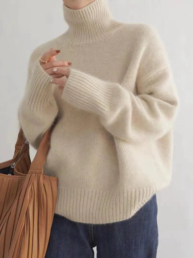 Women’s Oversized Chunky Knit Jumper – Premium High-Neck Sweater