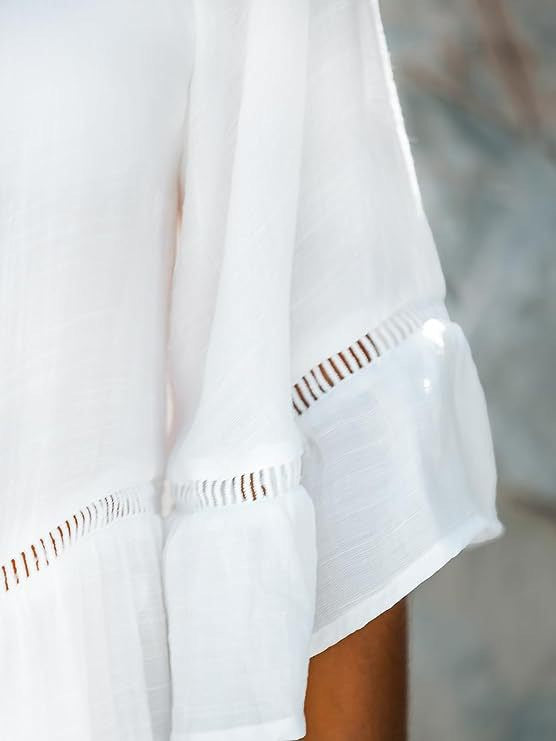 Women's White Beach Cover-Up Dress – Bell Sleeve Summer Swim Cover-Up