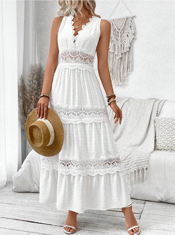 Women's Lace V-Neck Dress – Elegant Flattering Occasion Dress