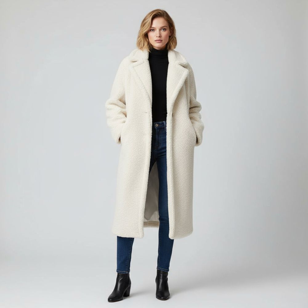 Long Teddy Coat With Lapel Collar - Warm and Soft