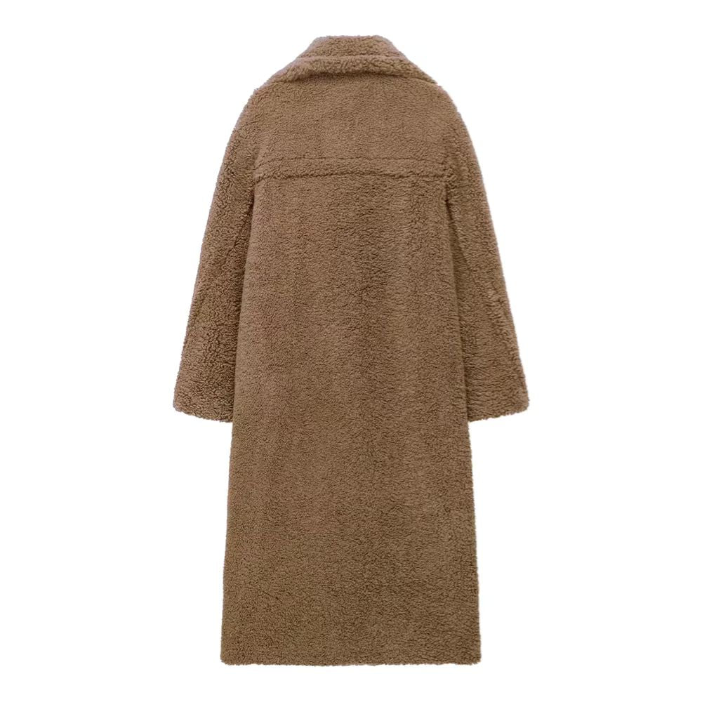 Long Teddy Coat With Lapel Collar - Warm and Soft