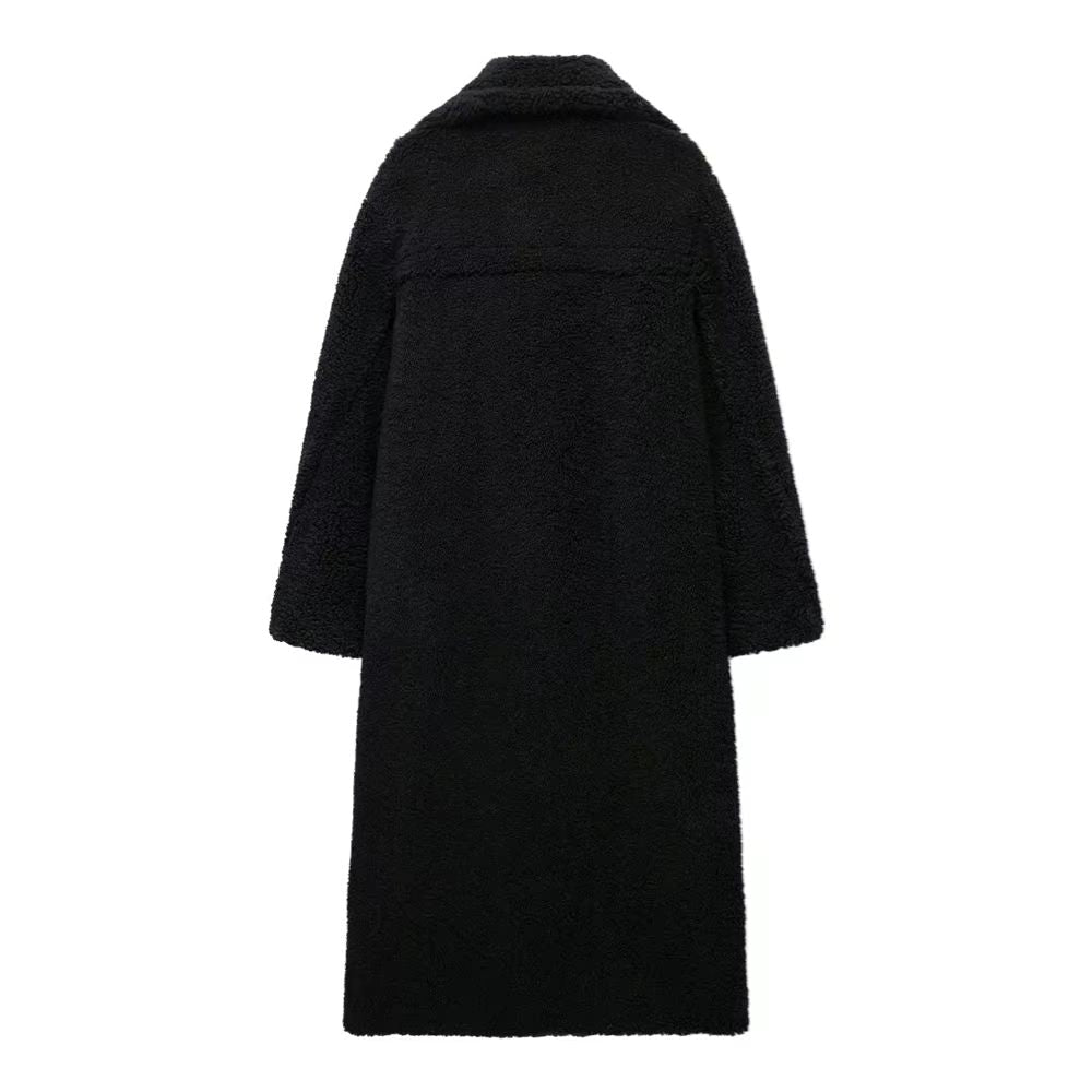Long Teddy Coat With Lapel Collar - Warm and Soft