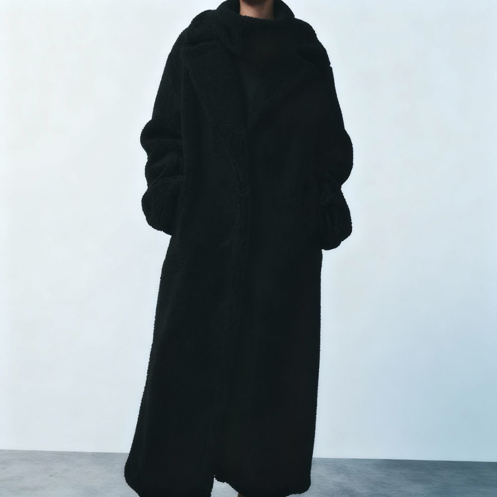 Long Teddy Coat With Lapel Collar - Warm and Soft