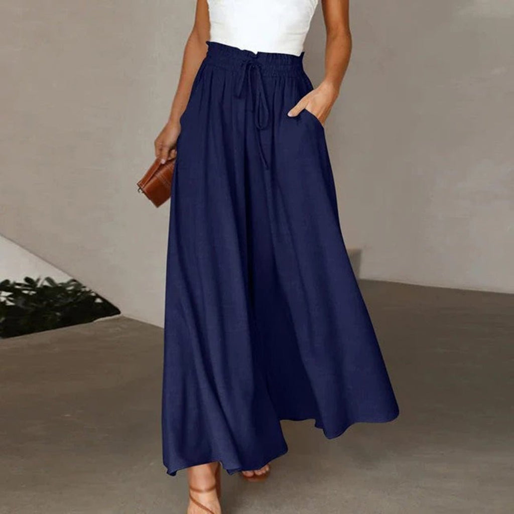 Women's Wide Leg Trousers – Flowy Elastic Waist Pocket Pants