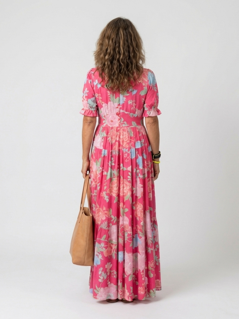 Women's Short Sleeve V Neck Floral Midi Dress - Soft Everyday Summer Fit