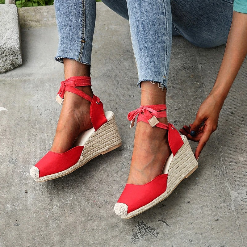 Women's Wedge Sandals – Bow Strap Comfortable Dress Sandals