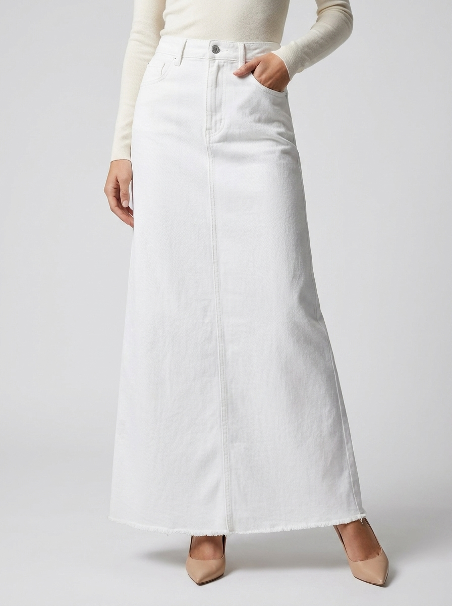 Long Denim Maxi Skirt - Casual and Trendy