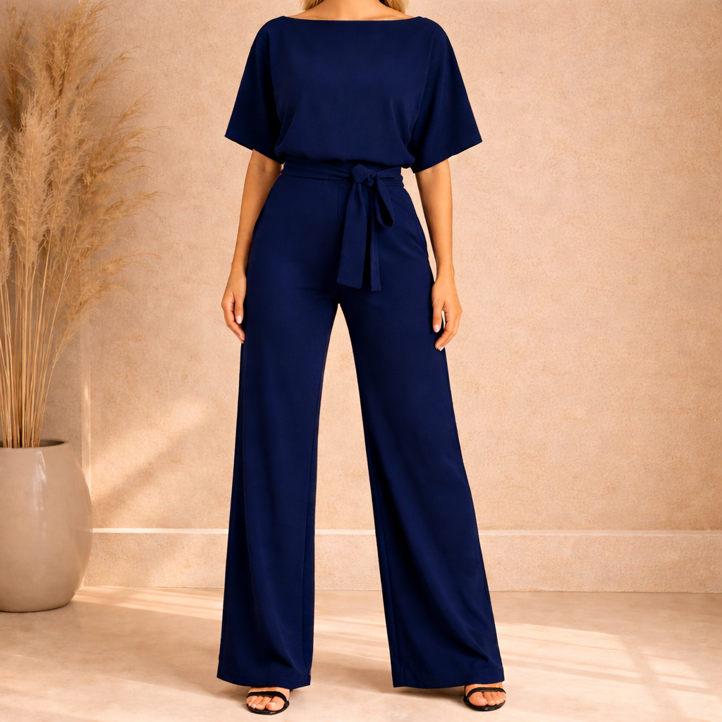 Women's Belted Wide Leg Jumpsuit - Smart Casual One Piece Outfit