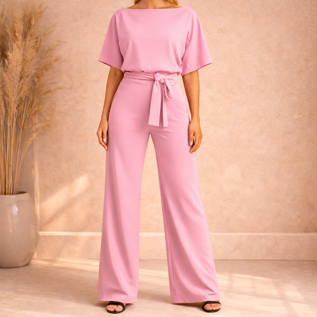 Women's Belted Wide Leg Jumpsuit - Smart Casual One Piece Outfit