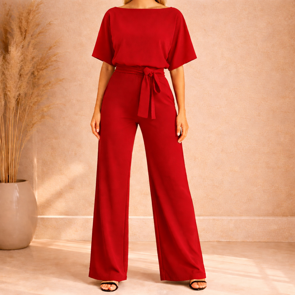 Women's Belted Wide Leg Jumpsuit - Smart Casual One Piece Outfit