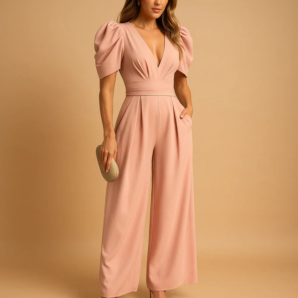 Women's Puff Sleeve Jumpsuit – Flattering Waist Occasion Outfit