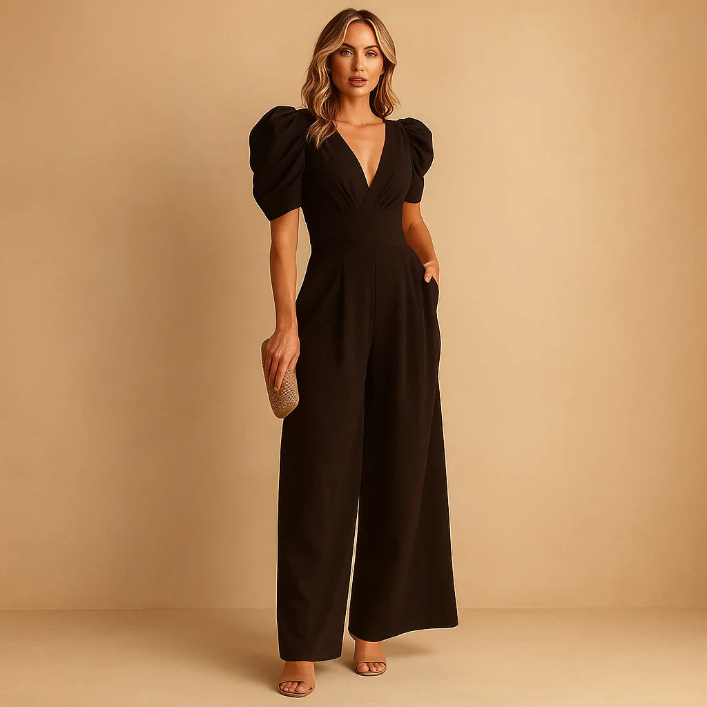 Women's Puff Sleeve Jumpsuit – Flattering Waist Occasion Outfit