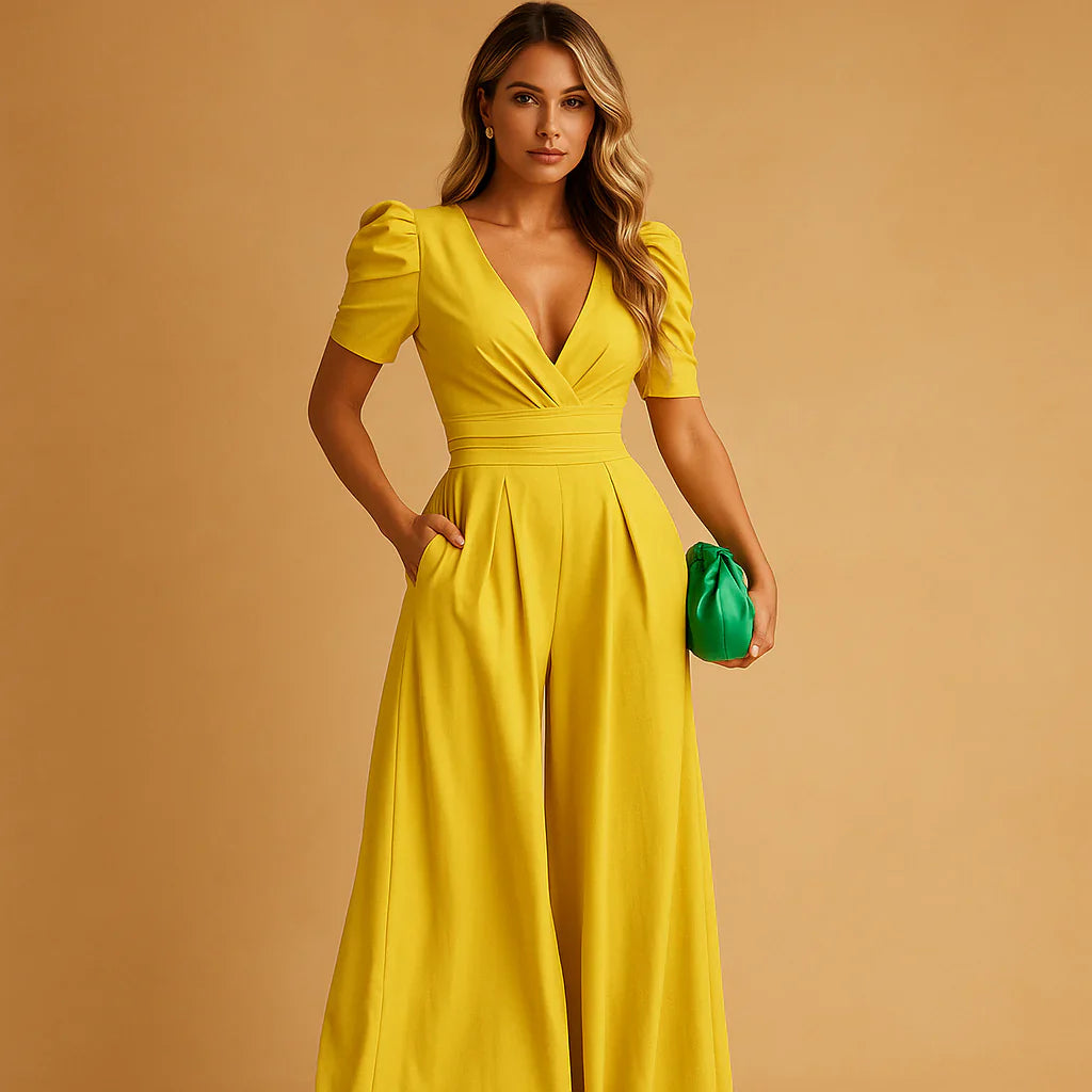 Women's Puff Sleeve Jumpsuit – Flattering Waist Occasion Outfit
