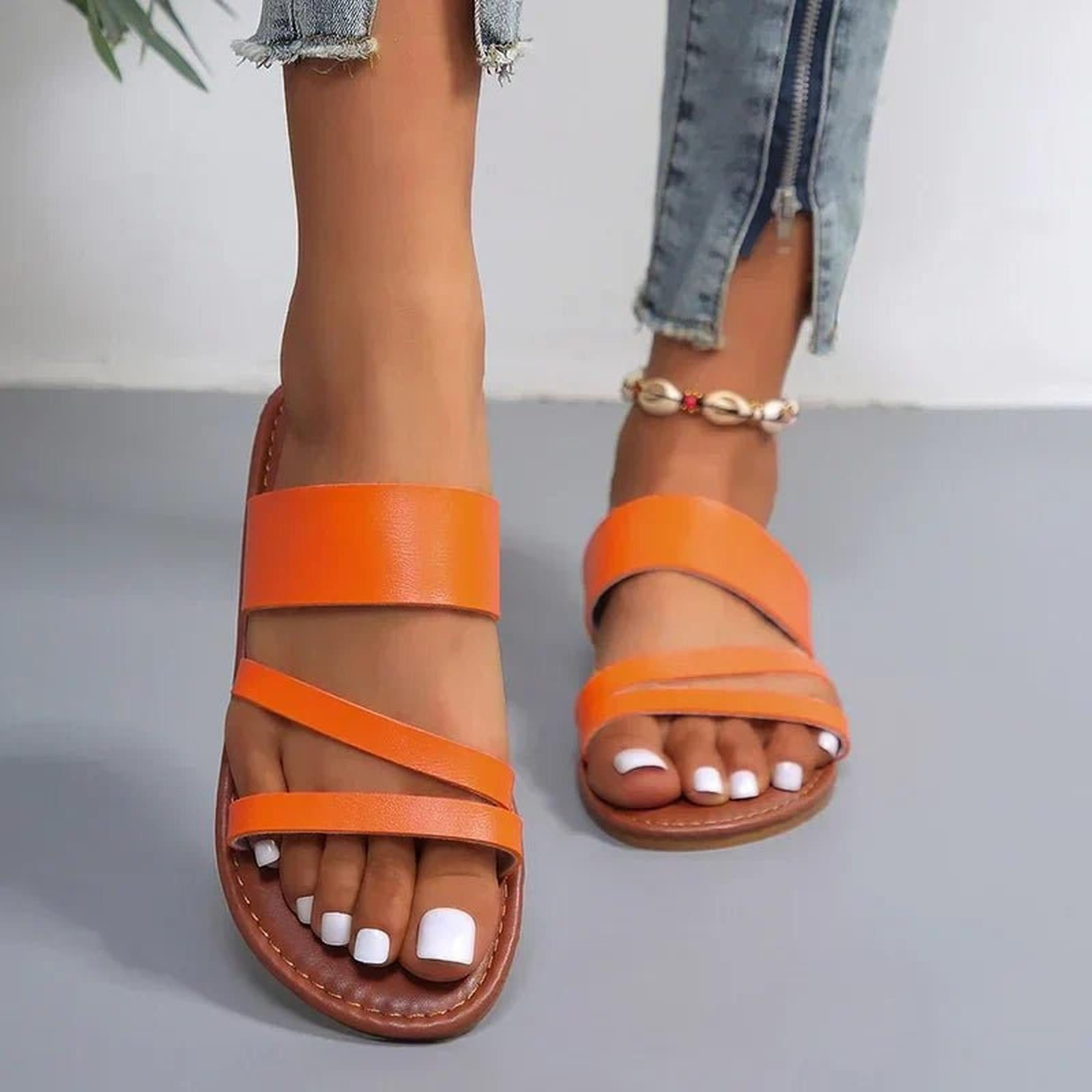 Women's Cross Strap Sandals - Cushioned Slip On Summer Flats