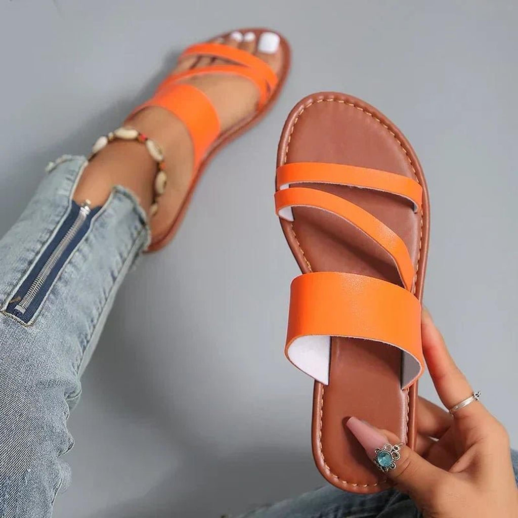 Women's Cross Strap Sandals - Cushioned Slip On Summer Flats
