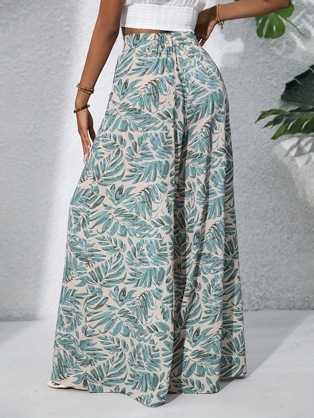 Women's Floral Wide Leg Trousers - High Waist Palazzo Day Style