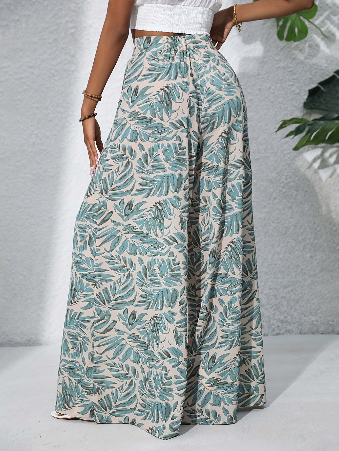Women's Floral Wide Leg Trousers - High Waist Palazzo Day Style