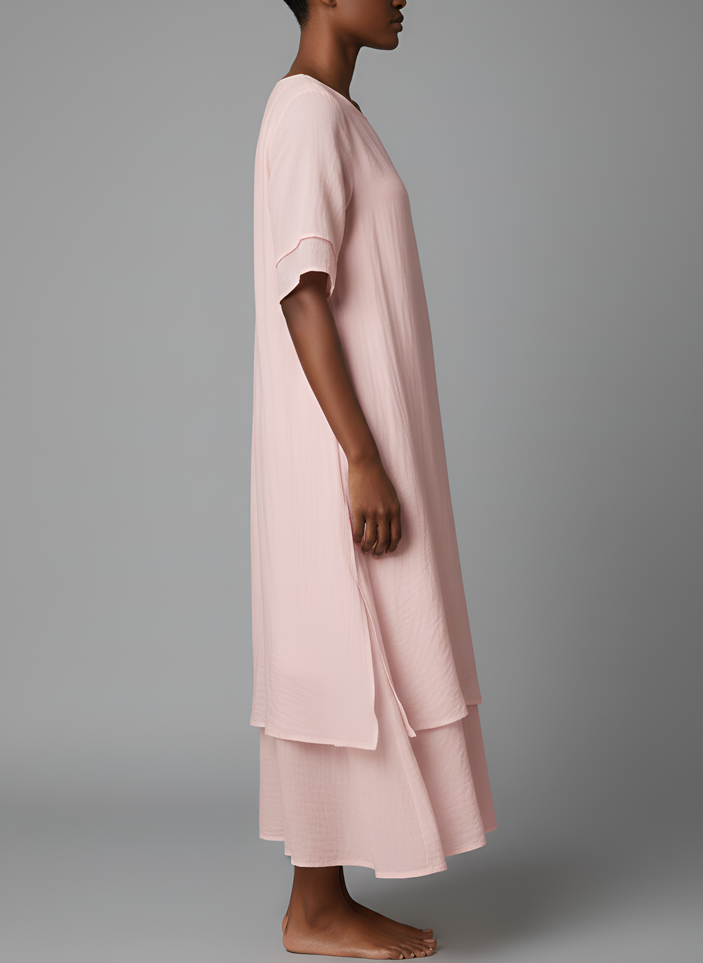 Women's Cotton Blend Maxi Dress – Short Sleeve Dress with Irregular Hem