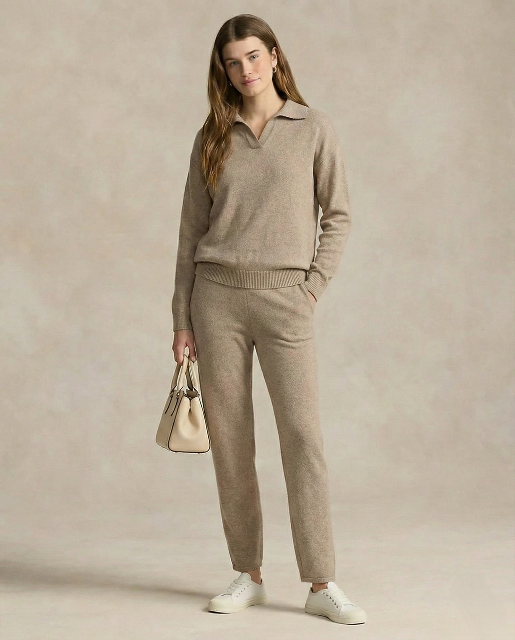 Women’s Polo Knit Set – Casual Relaxed-Fit Sweater and Wide-Leg Pants