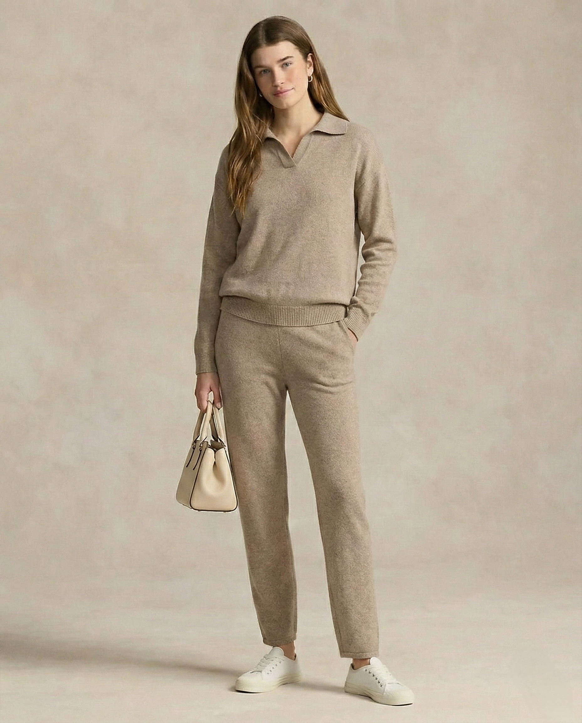 Women’s Polo Knit Set – Casual Relaxed-Fit Sweater and Wide-Leg Pants