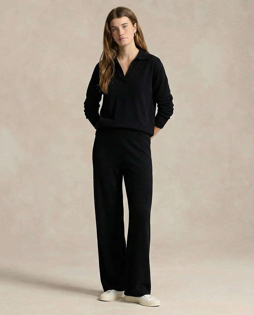 Women’s Polo Knit Set – Casual Relaxed-Fit Sweater and Wide-Leg Pants