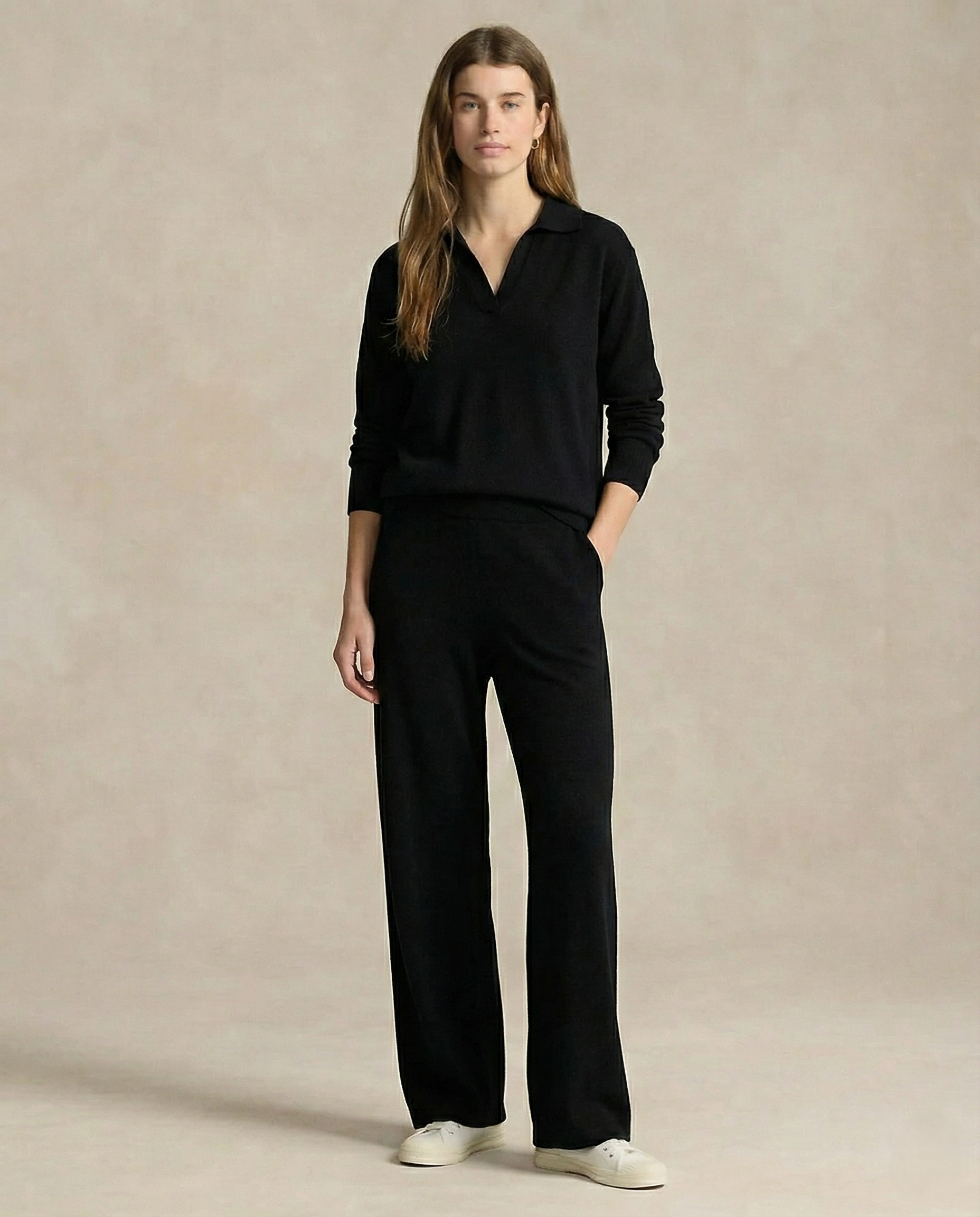 Women’s Polo Knit Set – Casual Relaxed-Fit Sweater and Wide-Leg Pants