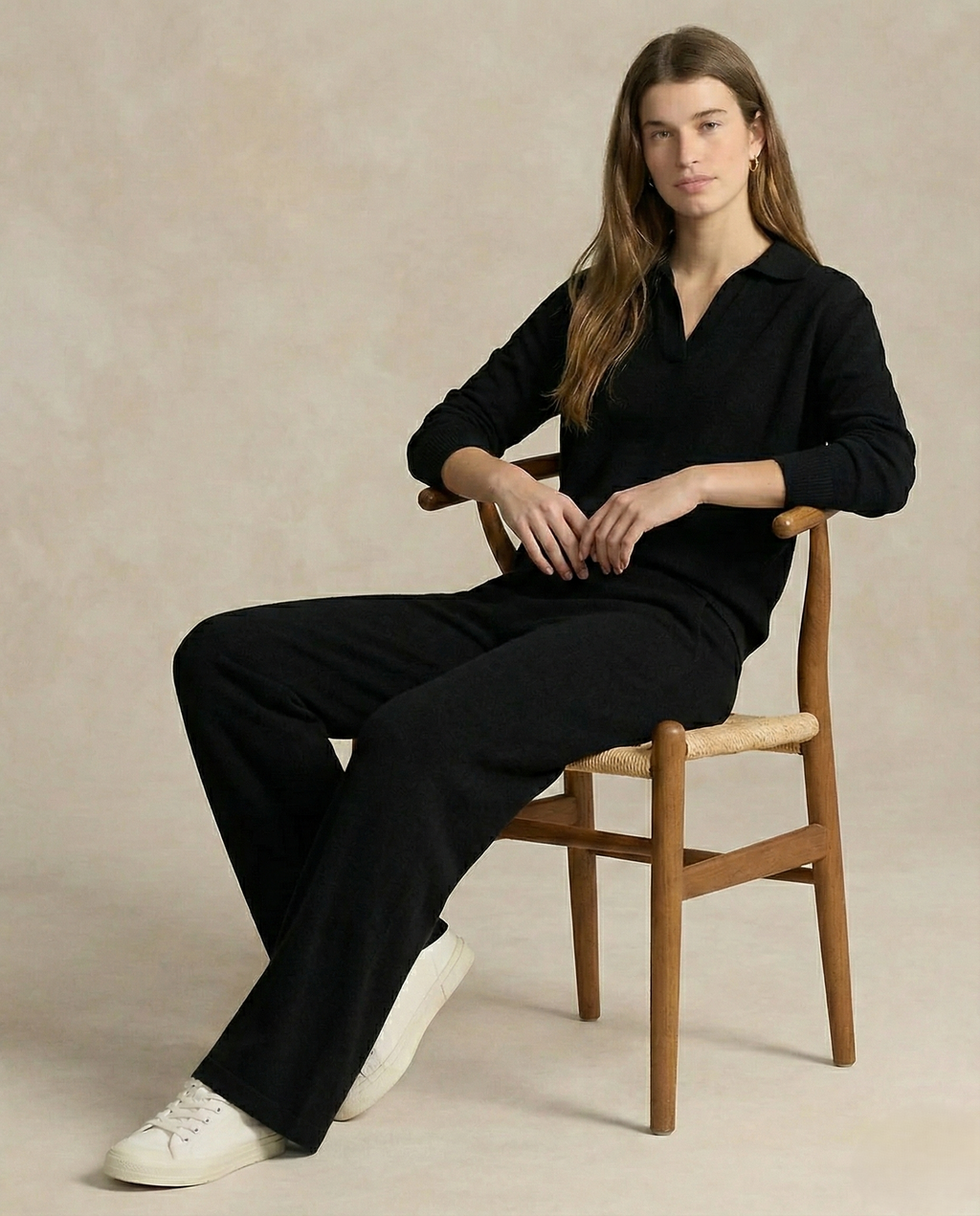 Women’s Polo Knit Set – Casual Relaxed-Fit Sweater and Wide-Leg Pants