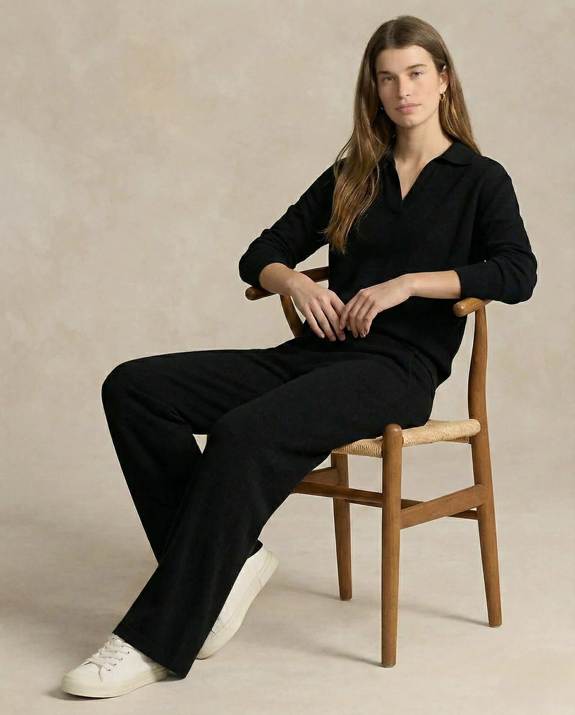 Women’s Polo Knit Set – Casual Relaxed-Fit Sweater and Wide-Leg Pants