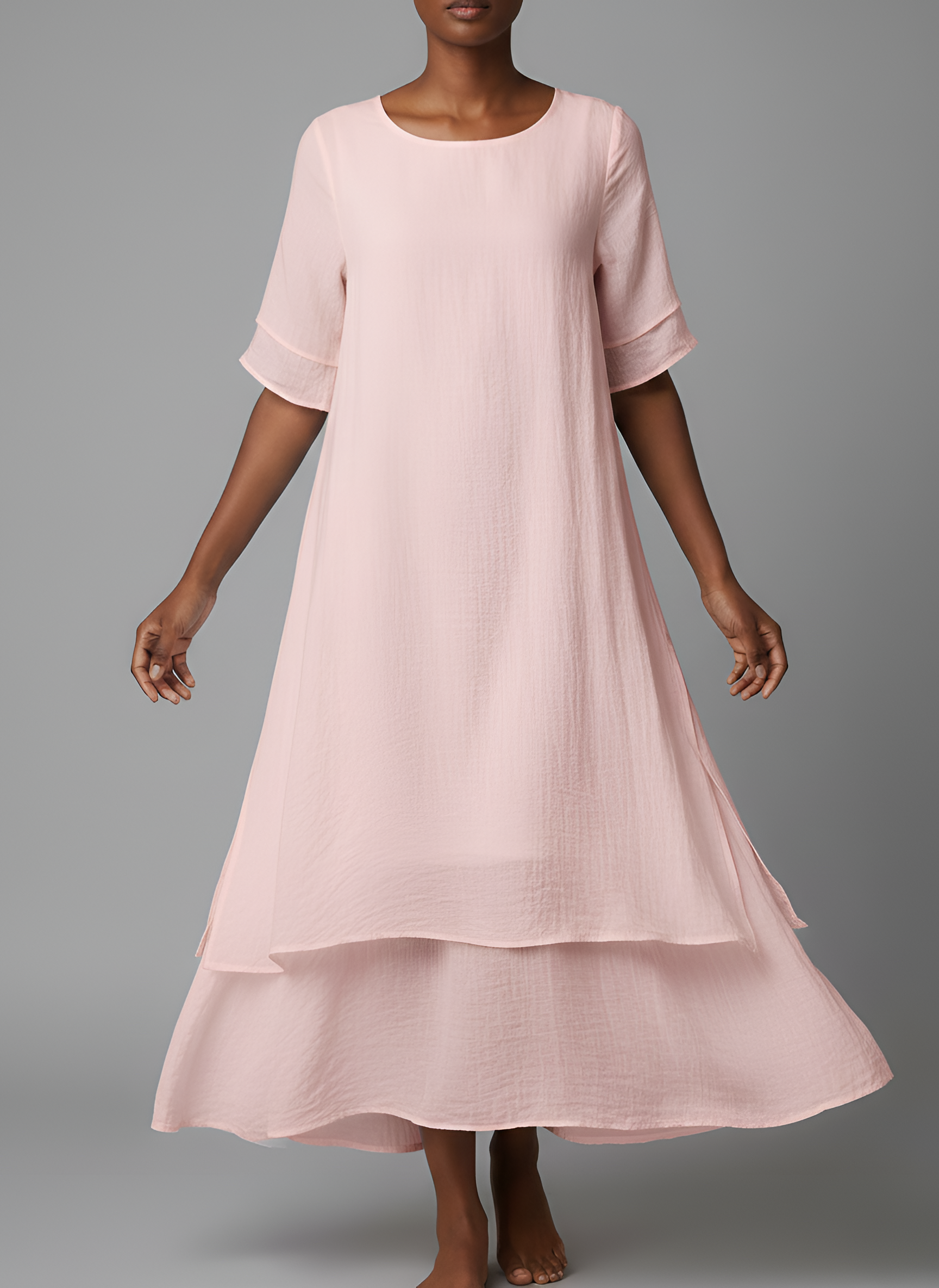 Women's Cotton Blend Maxi Dress – Short Sleeve Dress with Irregular Hem