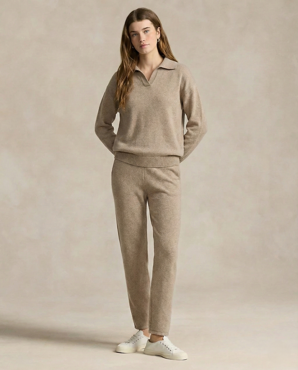 Women’s Polo Knit Set – Casual Relaxed-Fit Sweater and Wide-Leg Pants