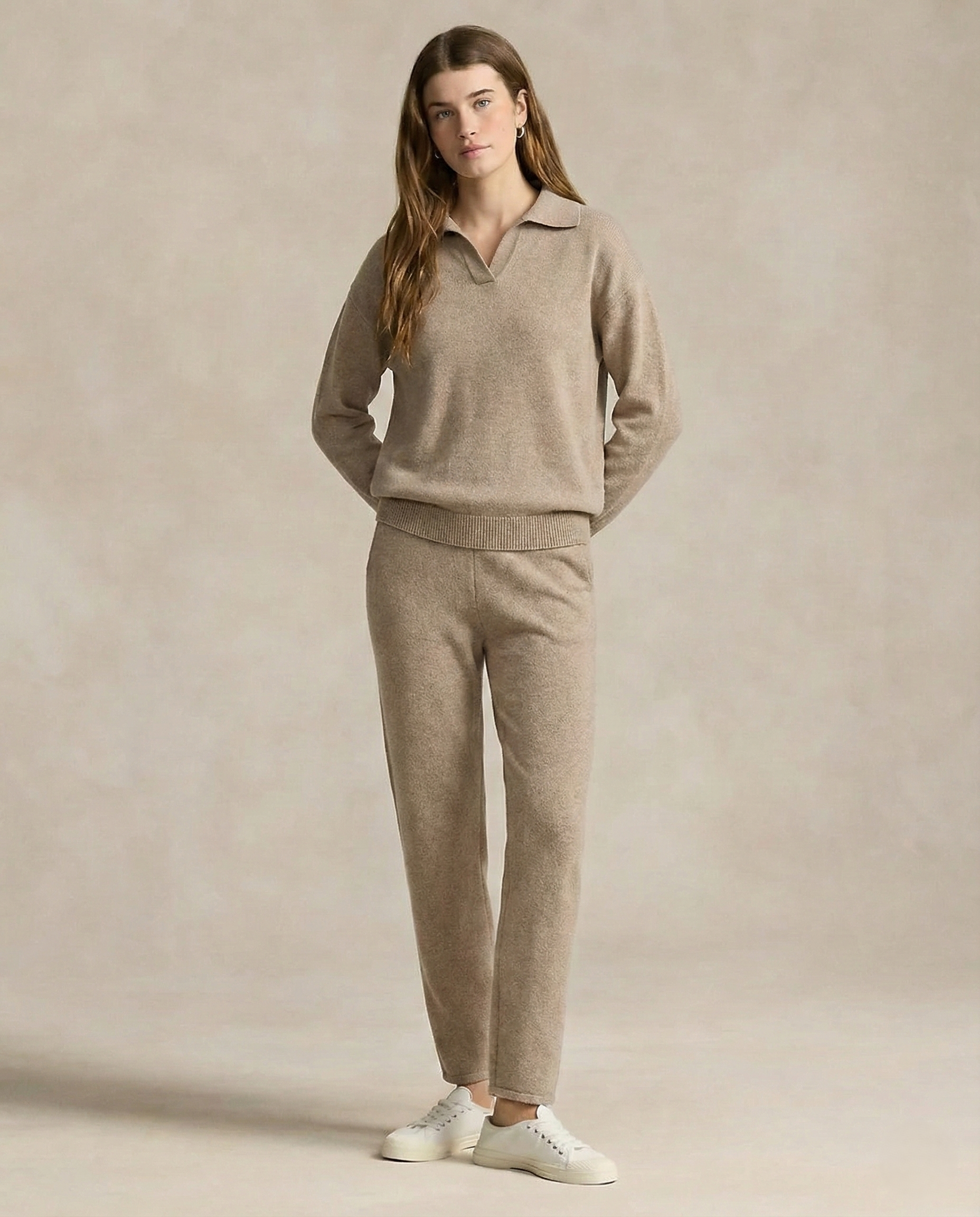 Women’s Polo Knit Set – Casual Relaxed-Fit Sweater and Wide-Leg Pants