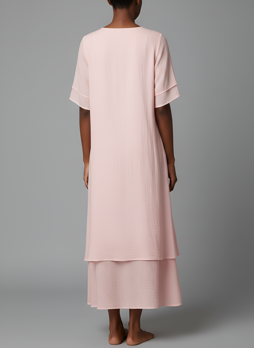 Women's Cotton Blend Maxi Dress – Short Sleeve Dress with Irregular Hem