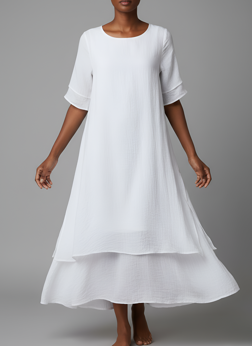Women's Cotton Blend Maxi Dress – Short Sleeve Dress with Irregular Hem