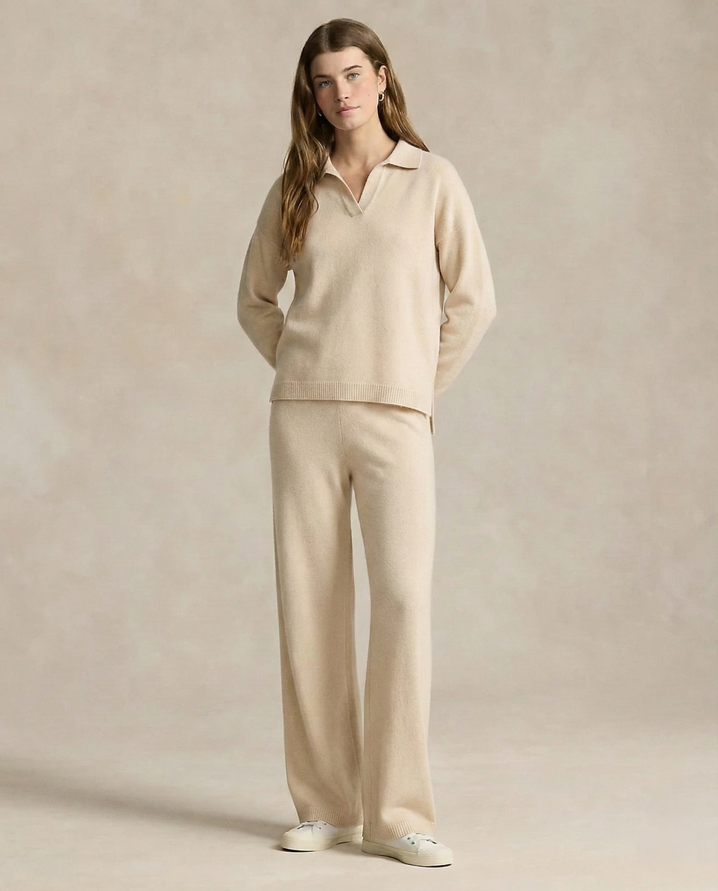 Women’s Polo Knit Set – Casual Relaxed-Fit Sweater and Wide-Leg Pants