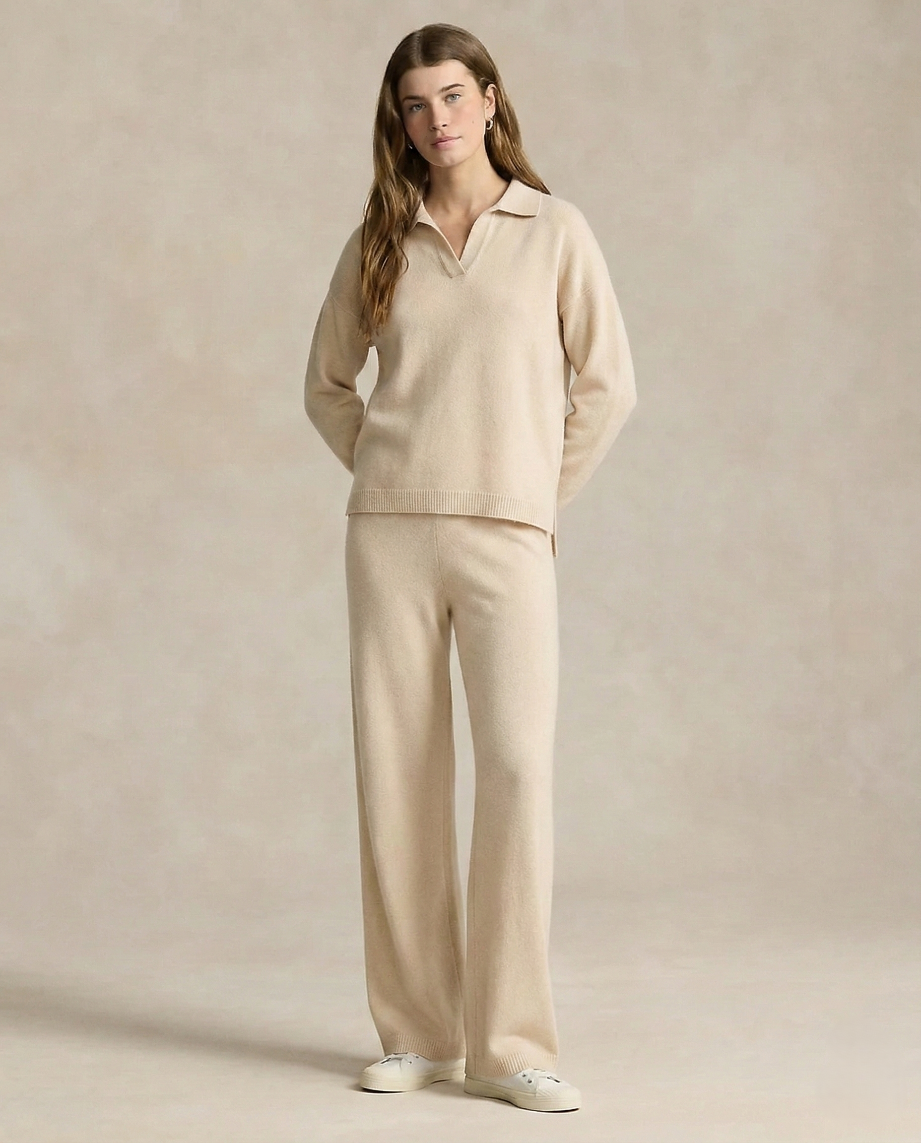 Women’s Polo Knit Set – Casual Relaxed-Fit Sweater and Wide-Leg Pants