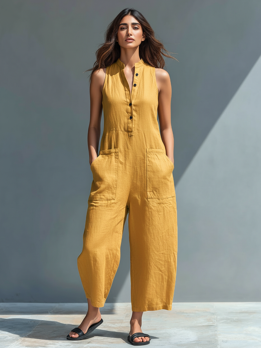 Women's Sleeveless Linen Blend Jumpsuit – Minimalist Relaxed Everyday Style