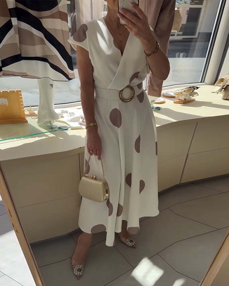 Women's Polka Dot V-Neck Dress – Waist-Defining Everyday Summer Style