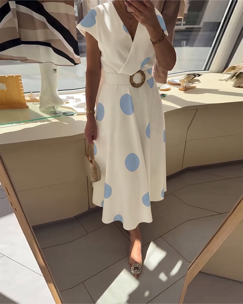 Women's Polka Dot V-Neck Dress – Waist-Defining Everyday Summer Style