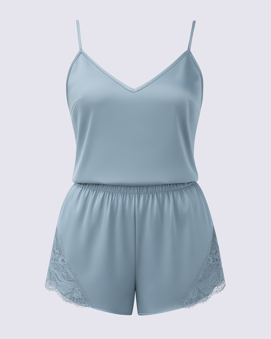 Women's Elegant Simple Comfort Satin Contrast Lace Pajama Set