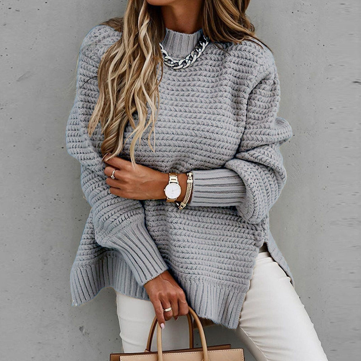 Half-Neck Knit Sweater - Elegant and Soft