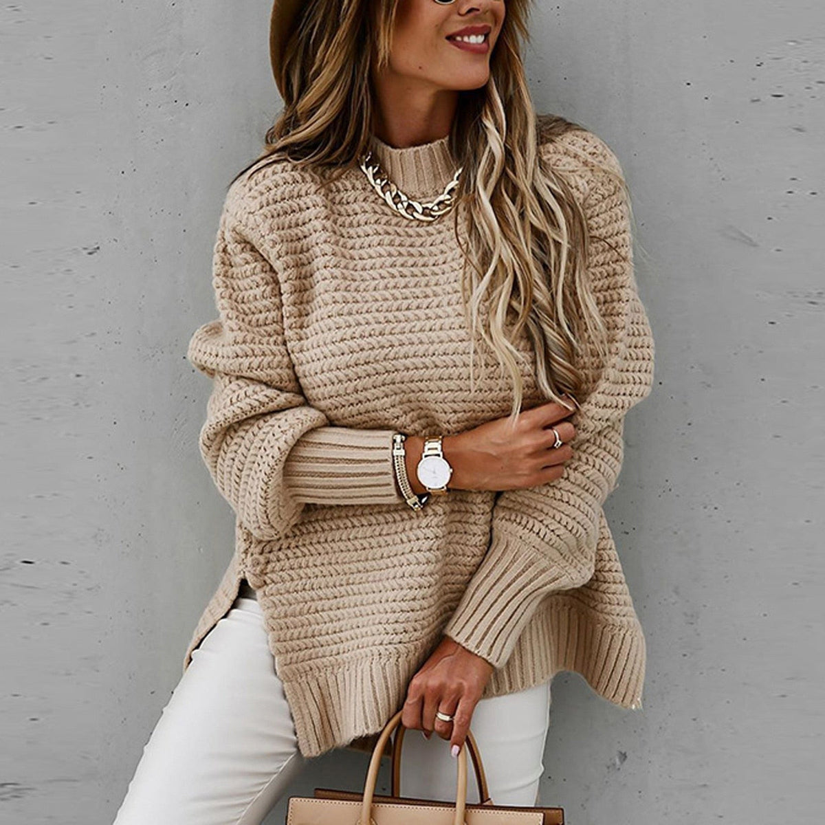 Half-Neck Knit Sweater - Elegant and Soft